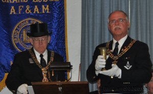 Grand Senior Warden: 'I pour this wine as an emblem of Joy and Gladness. May the Great Ruler of the Universe bless and porsper our national, state, and city governments, preserve the Union of the States in Harmony and Brotherly Love, which shall endure through all time.'