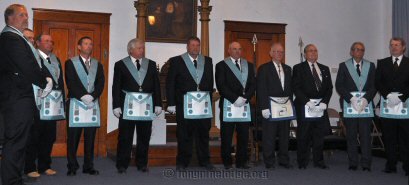 (L-R) Bro. Barry Frerichs, Senior Warden; Bro. Gerald Van Every, Junior Warden; WBro. Gary Wolfe, Secretary/Treasurer; WBro. Travis Gilliland, Chaplain; Bro. Terry Foxworthy, Senior Deacon; Bro. Walt Wolfe, Senior Steward; Bro. Stan Weidner, Junior Steward; WBro. Richard Mauch; WBro. Webb McNally; WBro. Jack Roark, Tyler; WBro. Phil Brown